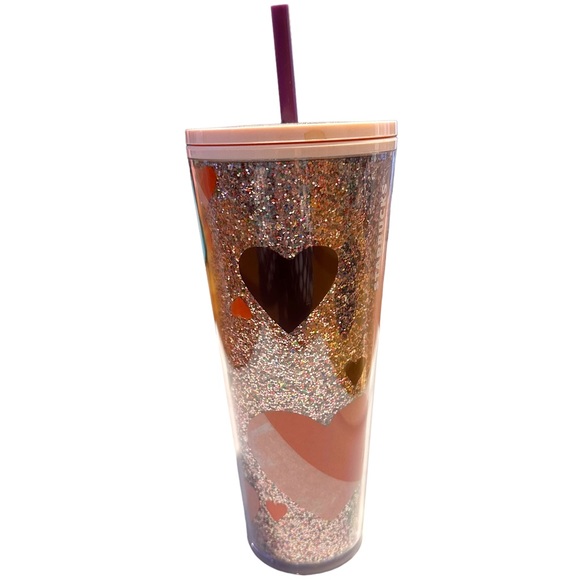 Starbucks Tumbler Hearts Glitter Valentine’s Day Limited Edition 24 OZ New - Picture 2 of 5